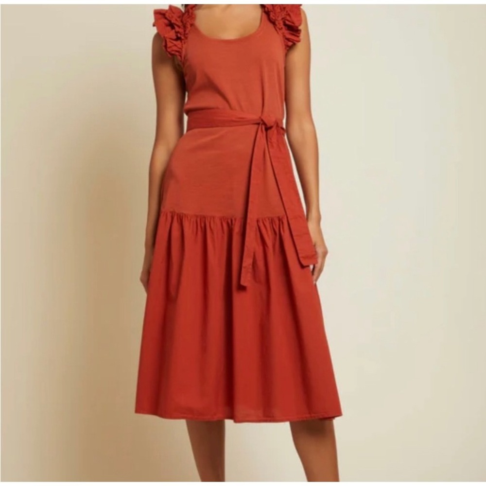 Nation LTD Everlane Frilly Ruffle Sleeve Dress Rust Orange Small NWT